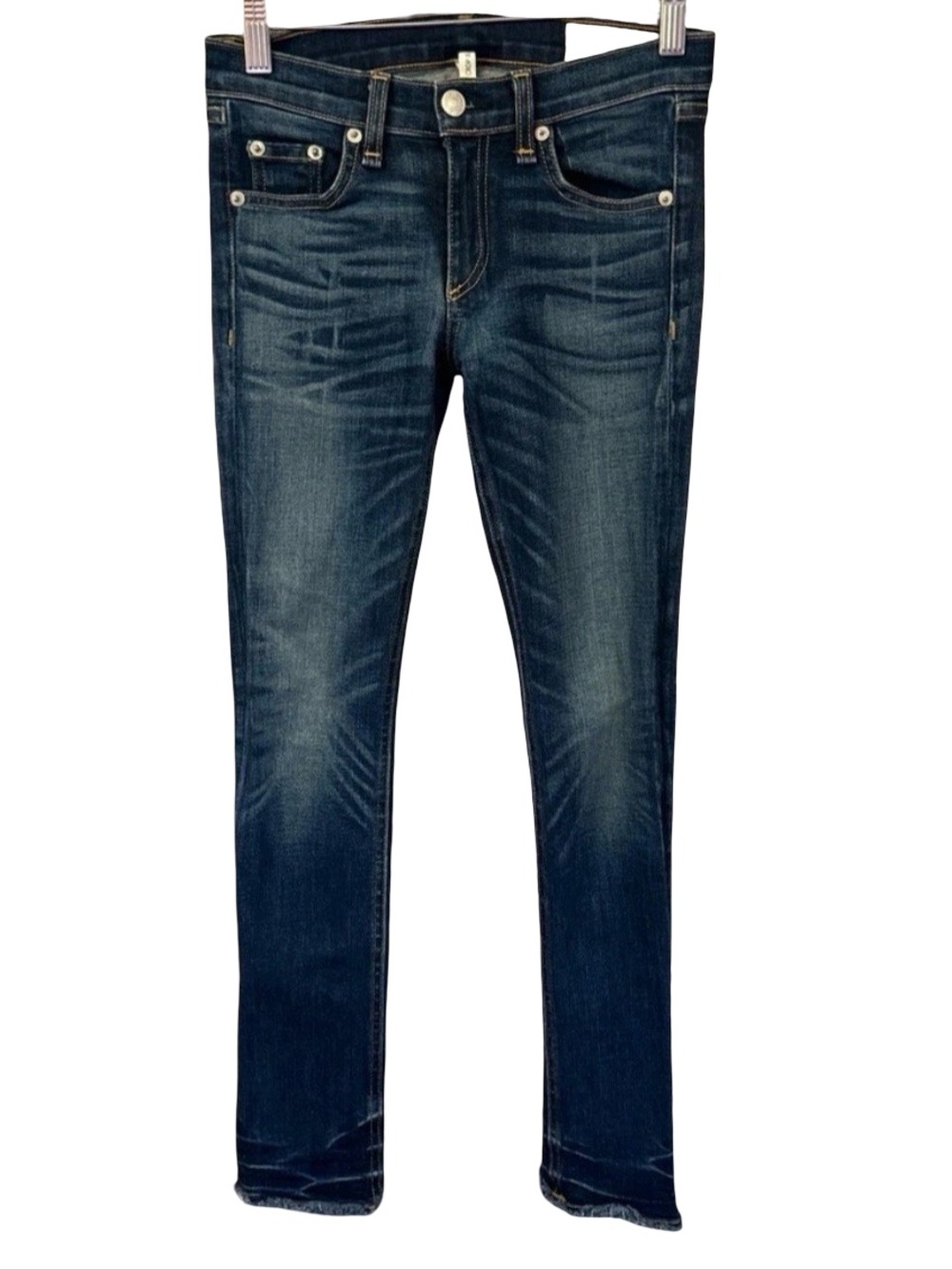 Rag & Bone Alderly Crop Skinny Jeans Blue Denim Raw Fray Hem Low Mid Rise 24 EUC - Picture 2 of 9